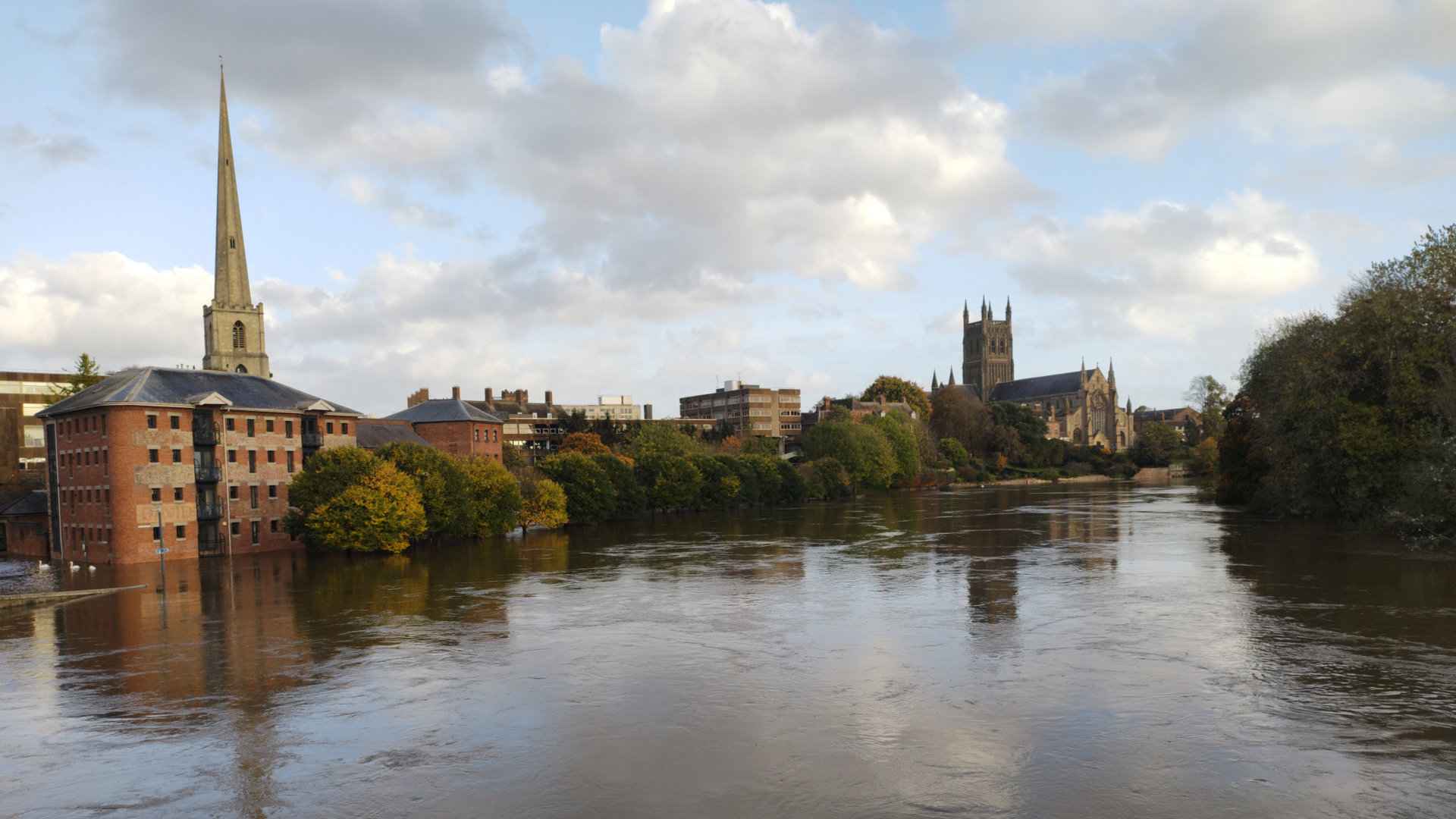 Worcester City Centre River Severn in flood