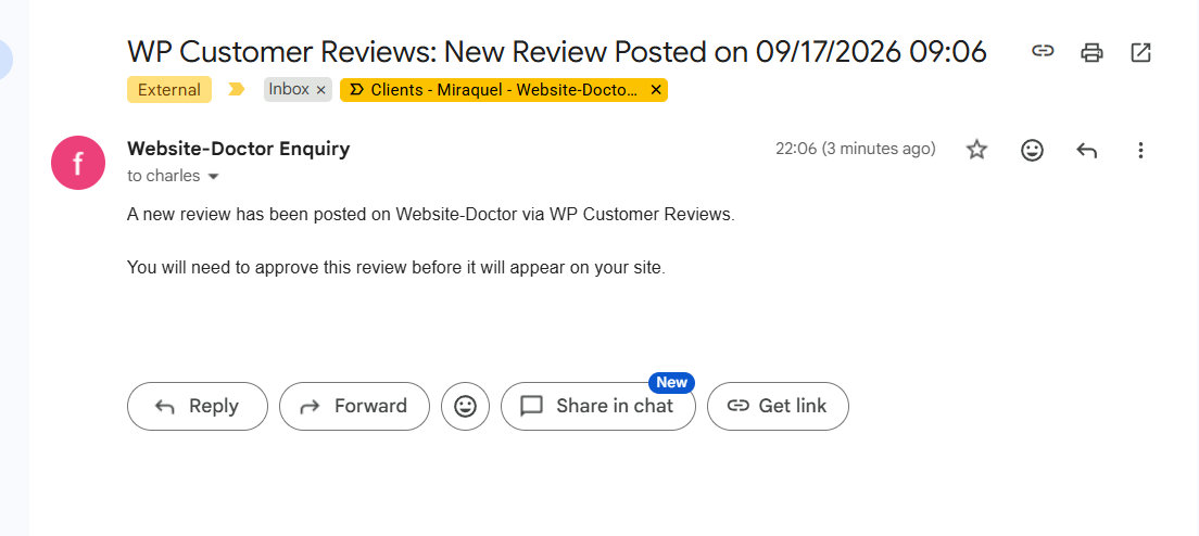 A review triggers an email